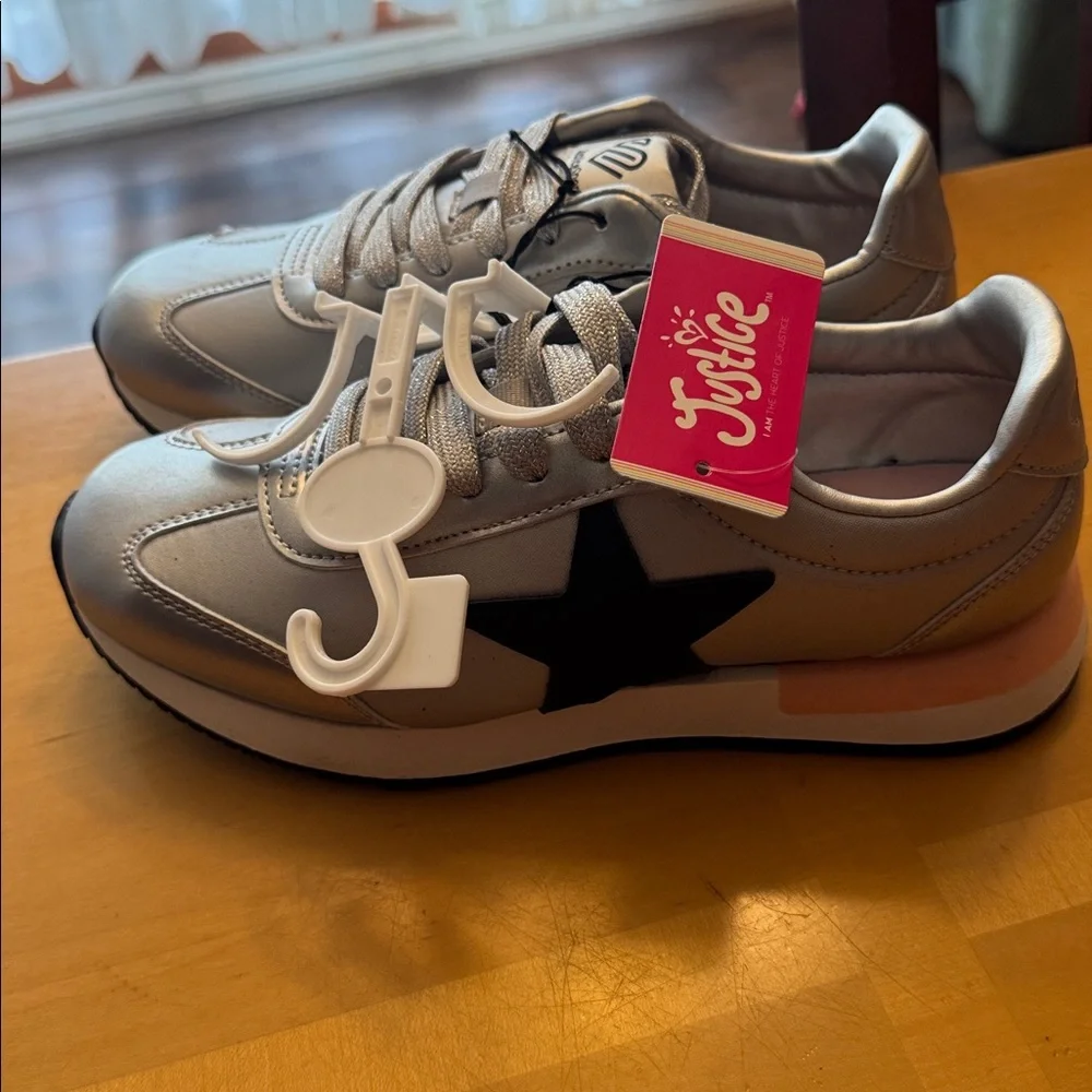 Justice Silver Sneakers with Black Star
